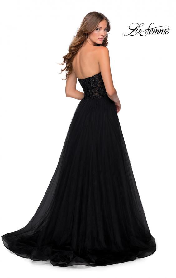 Picture of: Strapless Tulle Dress with Lace Rhinestone Bodice in Black, Style: 28487, Back Picture