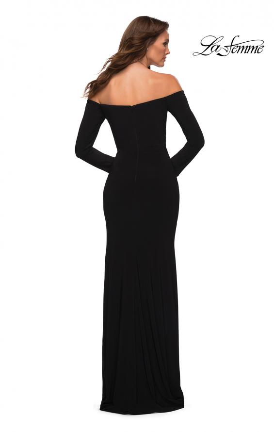 Picture of: Long Sleeve Off the Shoulder Black Jersey Gown in Black, Back Picture
