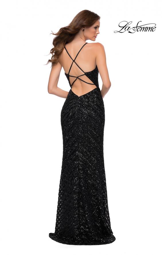 Picture of: Long Sequin Gown with Thick Sequin Print Fabric in Black, Style 29642, Back Picture