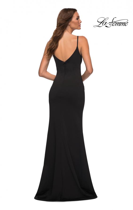 Picture of: Simple Jersey Gown with V Neckline and Slit in Black, Back Picture