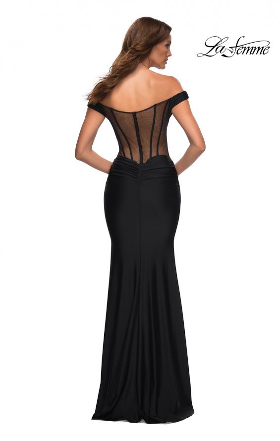 Picture of: Luxe Off the Shoulder Gown with Mesh Side and Back Panels in Black, Back Picture