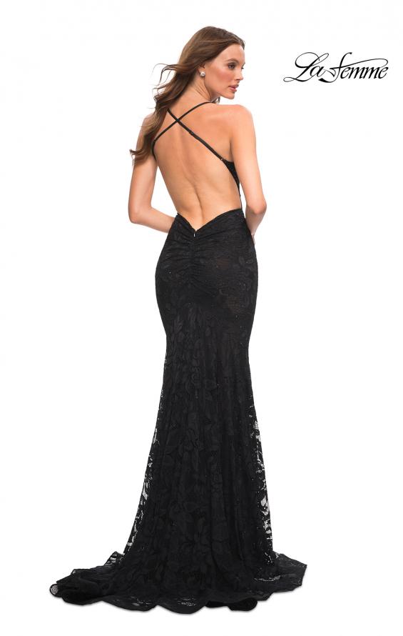 Picture of: Stunning Mermaid Stretch Lace Gown with Low Back in Black, Back Picture