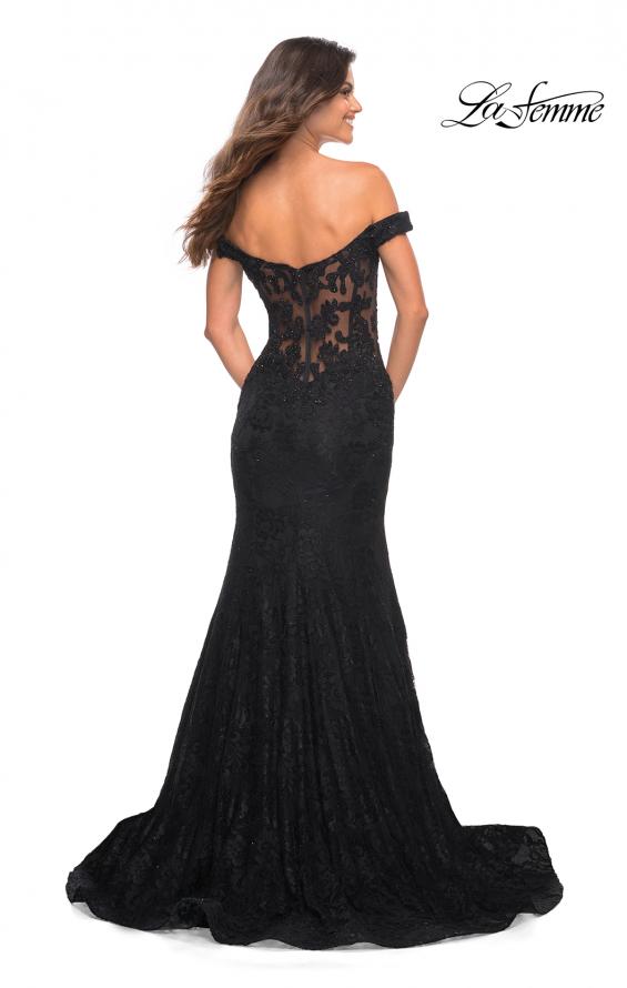 Picture of: Mermaid Lace Off the Shoulder Gown with Sheer Back in Black, Back Picture