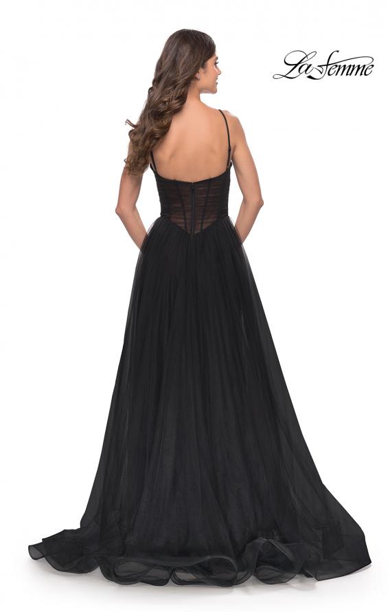 Picture of: A-Line Tulle Gown with Illusion Bodice and Boning in Black, Style: 31147, Back Picture