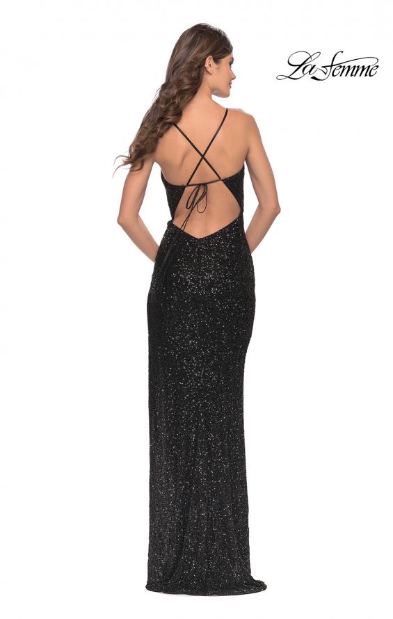 Picture of: Simple Stretch Sequin Gown with High Circle Slit in Black, Style: 31166, Back Picture