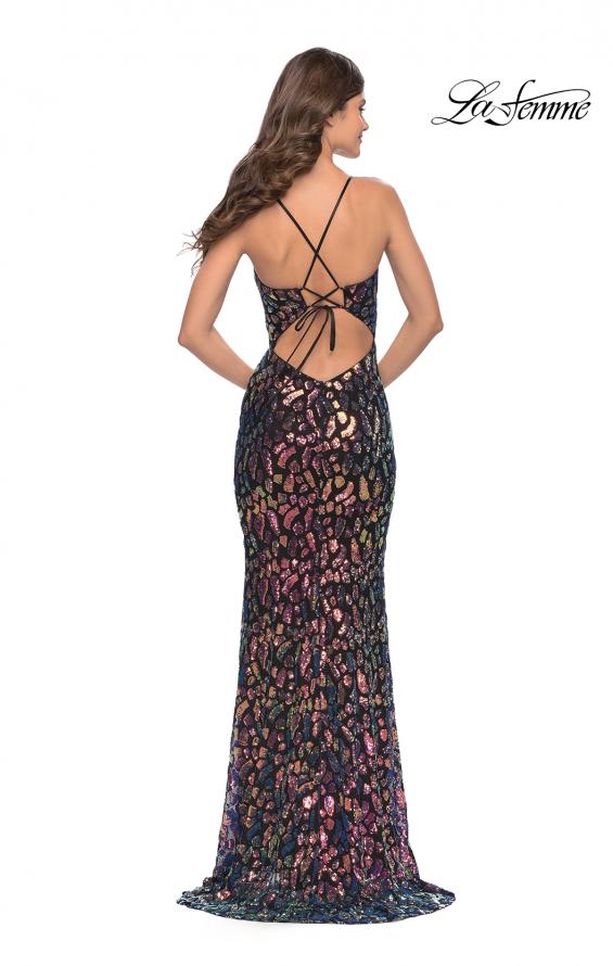 Picture of: Multi Color Print Sequin Dress with Lace Up Back in Black, Style: 31206, Back Picture