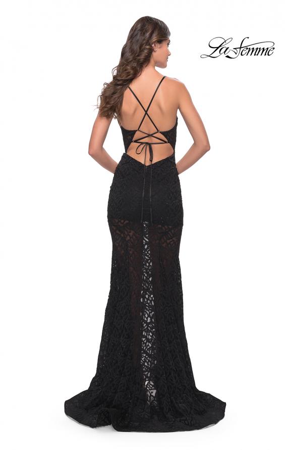 Picture of: Romper Lace Dress with Sheer Skirt and Lace Up Back in Black, Style: 31253, Back Picture