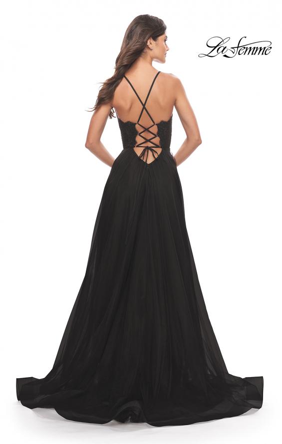 Picture of: Tulle Dress with Full Skirt and Sheer Lace Bodice in Black, Style: 31271, Back Picture
