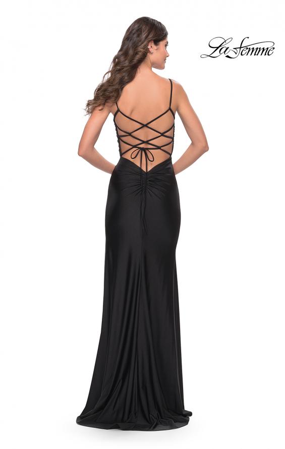 Picture of: Cut Out Jersey Dress with High Slit in Black, Style: 31332, Back Picture