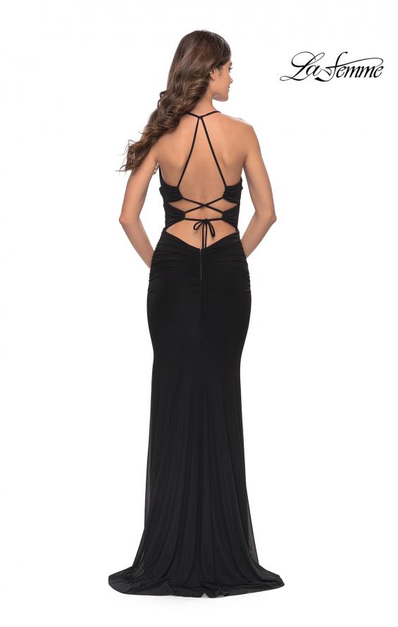 Picture of: Unique Cut Out Net Jersey Prom Dress in Black, Style: 31334, Back Picture