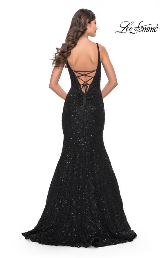 Picture of: Mermaid Beaded Lace Dress with Sheer Bodice in Black, Style: 31524, Back Picture