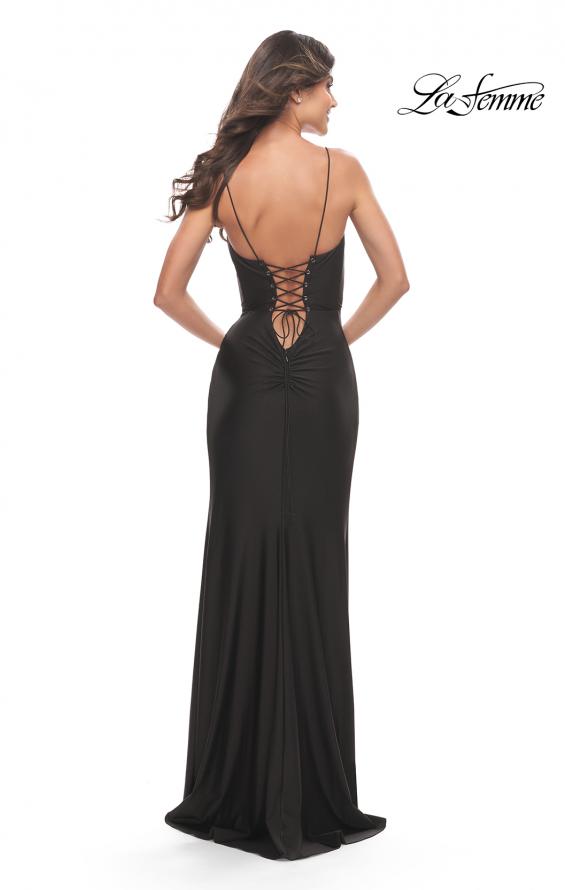 Picture of: Jersey Dress with Lace Up Deep V Neckline in Black, Style: 31553, Back Picture