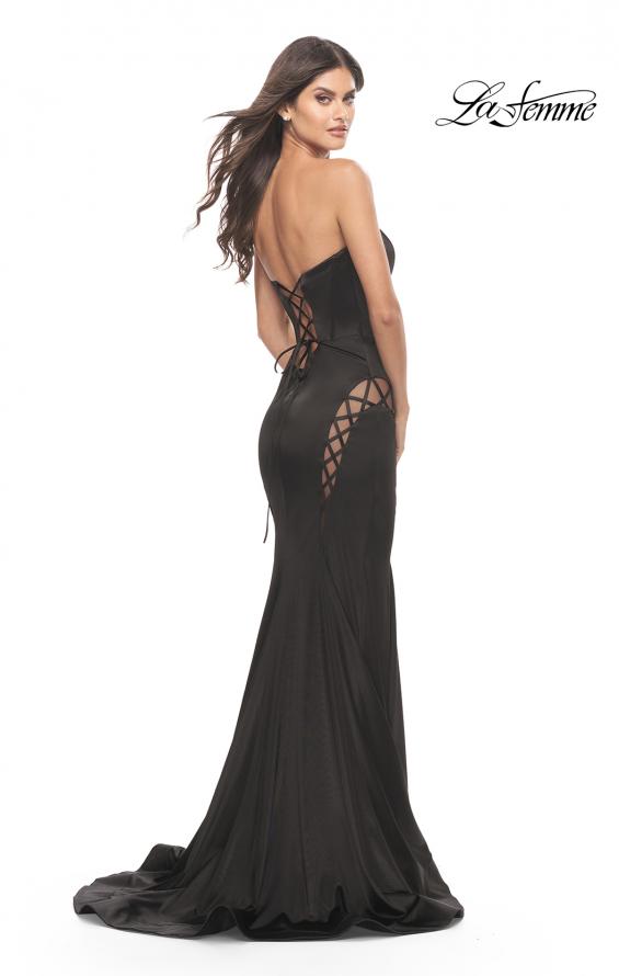 Picture of: Liquid Jersey Gown with Mesh Strappy Side Panels in Black, Style: 31601, Back Picture