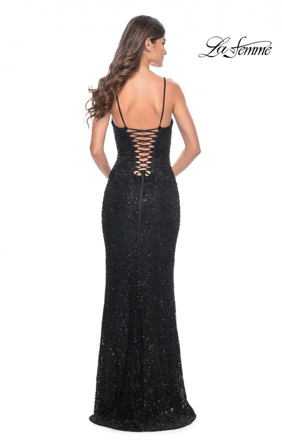 Picture of: Intricate Lace Up Back Prom Dress in Beaded Lace in Black, Style: 31973, Back Picture