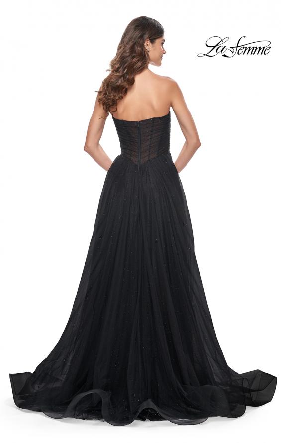 Picture of: Rhinestone Embellished Tulle Gown with Strapless Top in Black, Style: 32029, Back Picture