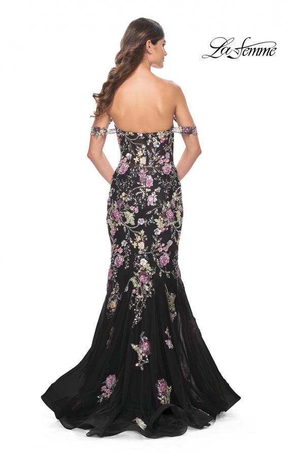 Picture of: Mermaid Prom Dress with Off the Shoulder Sleeve and Unique Sequin Lace in Black, Style: 32087, Back Picture