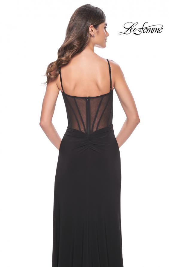 Picture of: Bustier Jersey Dress with Deep V and Illusion Back in Black, Style: 32220, Back Picture
