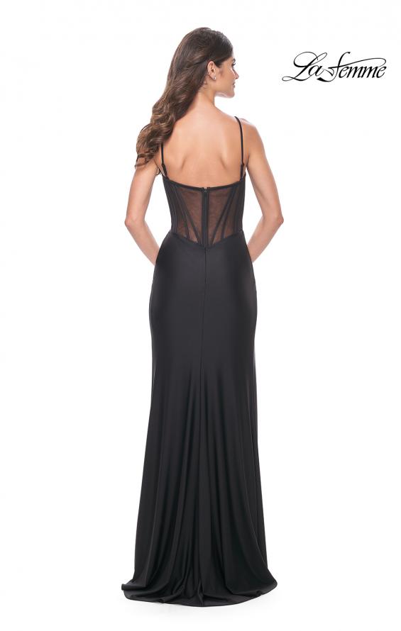 Picture of: Jersey Dress with Illusion Detail and Boning on Bodice in Black, Style: 32229, Back Picture