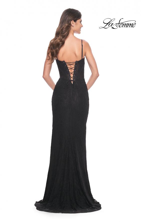 Picture of: Stretch Lace Gown with Boning Detail and Lace Up Back in Black, Style: 32237, Back Picture