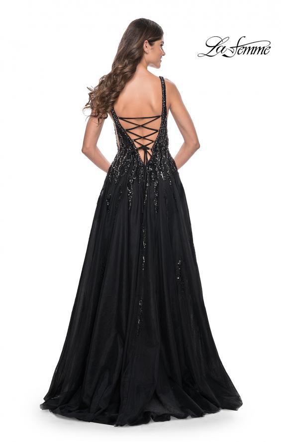 Picture of: A-Line Rhinestone and Beaded Embellished Prom Dress in Black, Style: 32345, Back Picture