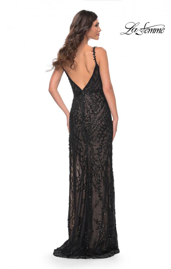 Picture of: Beaded Gown with Intricate Design and V Neckline in Black, Style: 32450, Back Picture