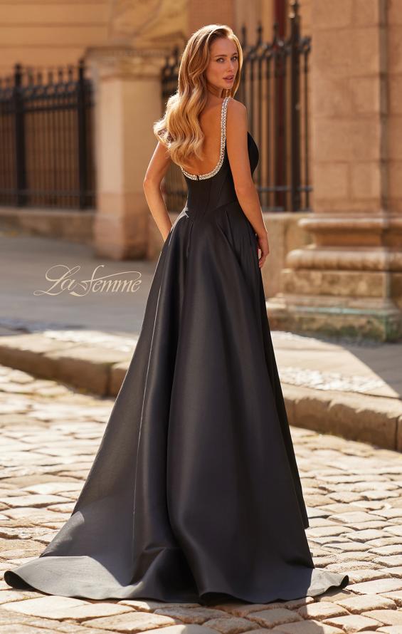 Picture of: Elegant A-Line Evening Gown with Beaded Straps and High Slit in Black, Style: 33106, Back Picture