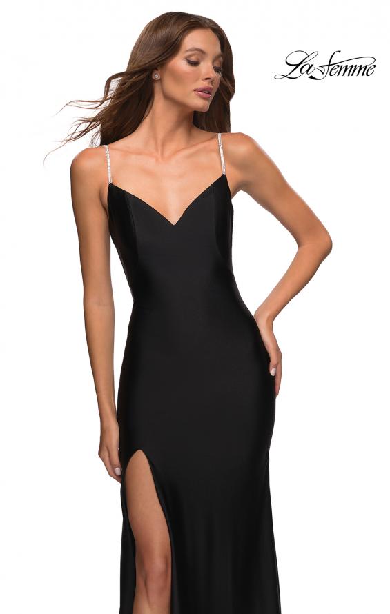 Picture of: Rhinestone Strap Simple Long Jersey Dress in Black, Style: 30435, Detail Picture 19