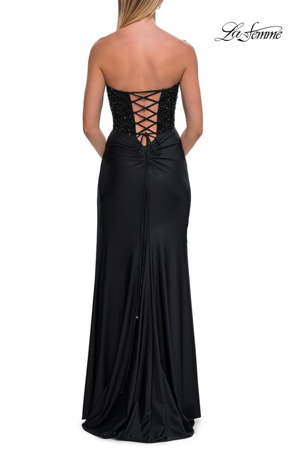 Picture of: Strapless Embellished Corset Gown with High Slit and Lace-Up Back in Black, Style: 33355, Detail Picture 21