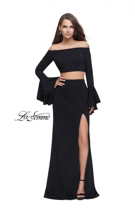Picture of: Off the Shoulder Two Piece Dress with Flared Sleeves in Black, Style: 25261, Detail Picture 1