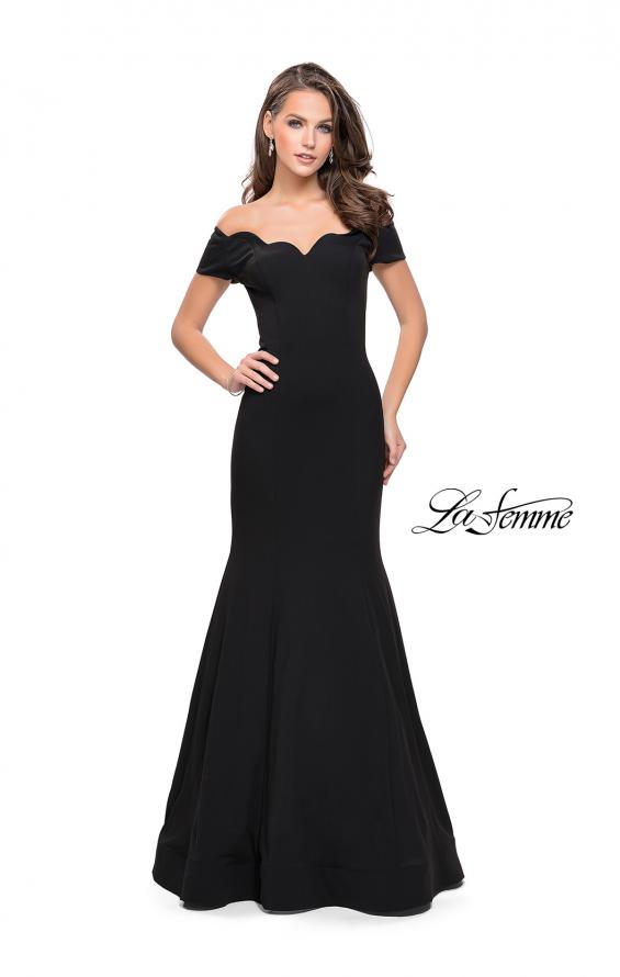 Picture of: Off the Shoulder Mermaid Style Dress with Scallop Neckline in Black, Style: 25476, Detail Picture 1