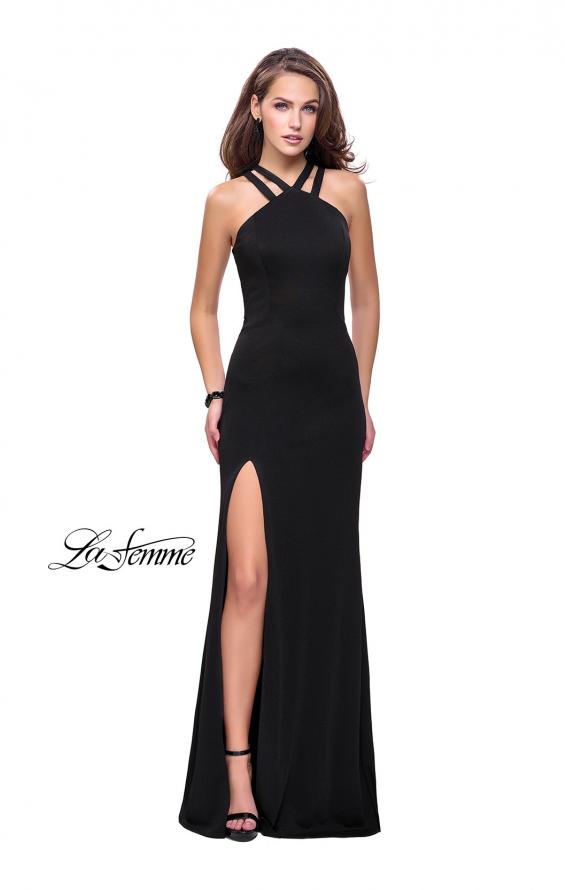 Picture of: High Neck Prom Dress with Halter Double Strap Detail in Black, Style: 25883, Detail Picture 1