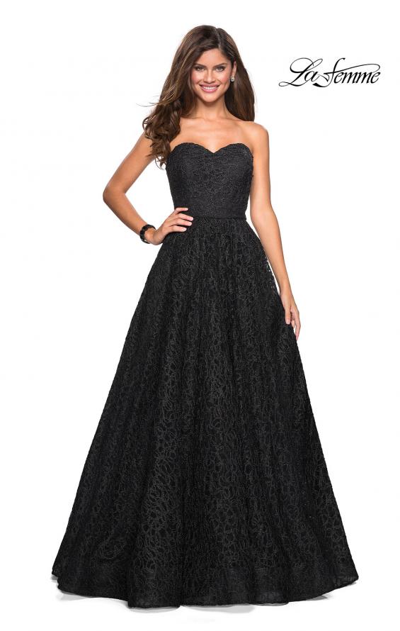 Picture of: Strapless A Line Ball Gown with Metallic Embroidery in Black, Style: 27063, Detail Picture 1