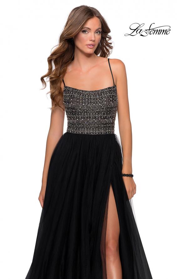 Picture of: Long Tulle Prom Dress with Beaded Bodice in Black, Style: 28535, Detail Picture 1