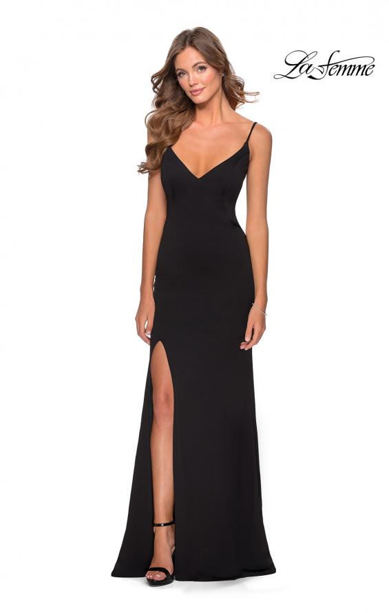 Picture of: Long Jersey Prom Dress with Cut Out Open Back in Black, Style: 28567, Detail Picture 1