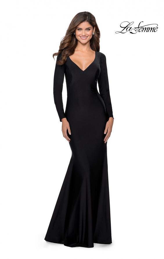 Picture of: Black Long Sleeve Gown with Plunging Neckline in Black, Style: 28906, Detail Picture 1