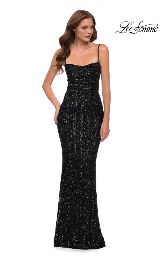 Picture of: Modern Gown with Thick Line Sequin Fabric in Black, Style 29713, Detail Picture 1