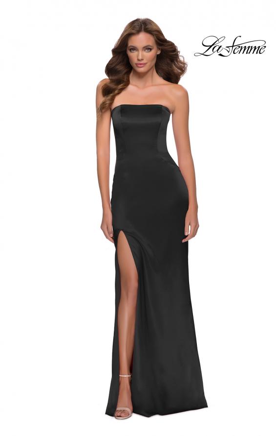 Picture of: Simply Chic Strapless Stretch Satin Long Gown in Black, Style 29807, Detail Picture 1