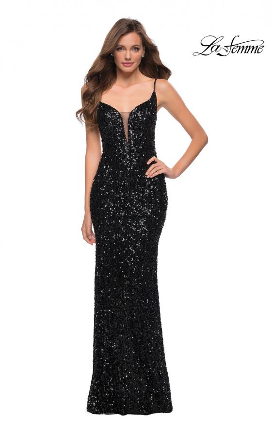 Picture of: Gorgeous Sequin Dress with V Neck and Open Back in Black, Style 29872, Detail Picture 1