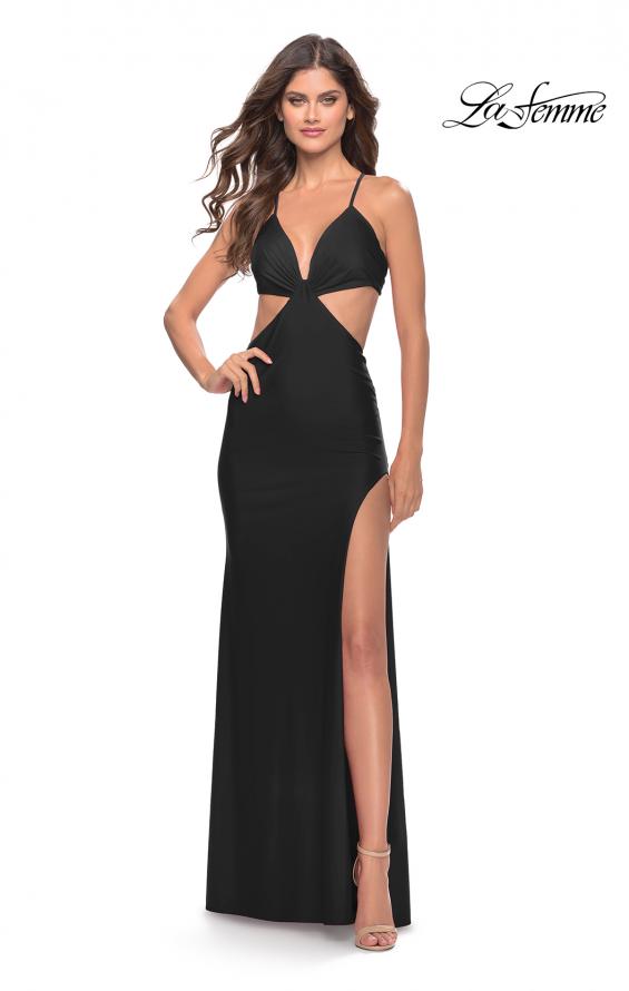 Picture of: Jersey Prom Dress with Side Cut Outs and Tie Back in Black, Style: 31292, Detail Picture 1