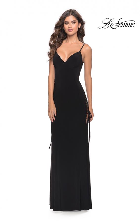 Picture of: Matte Jersey Dress Featuring Open Lace Up Sides in Black, Style: 31311, Detail Picture 1