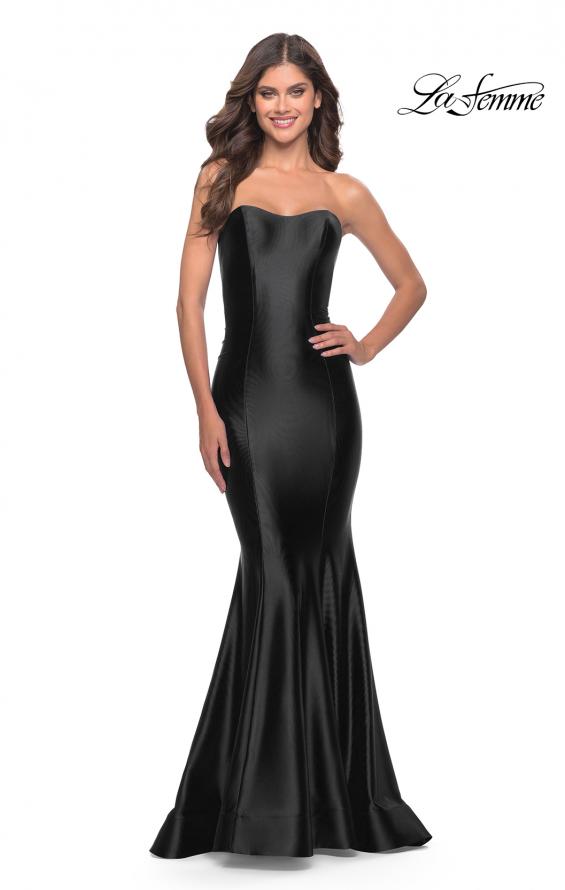 Picture of: Intricate Lace Up Back Liquid Jersey Mermaid Gown in Black, Style: 31321, Detail Picture 1