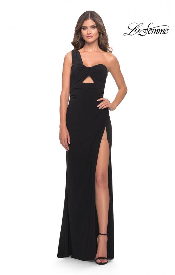 Picture of: Chic One Shoulder Jersey Dress with Cut Out in Black, Style: 31357, Detail Picture 1