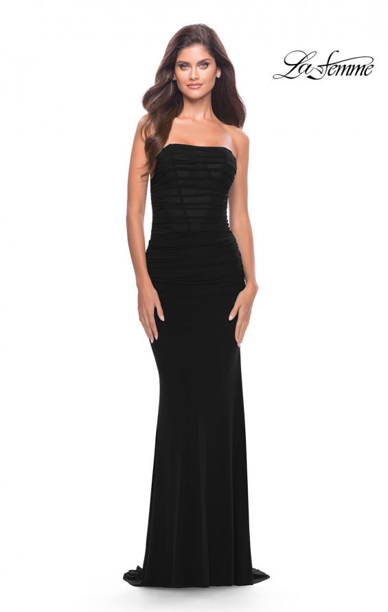 Picture of: Strapless Net Jersey Dress with Illusion Bodice in Black, Style: 31584, Style: 31584