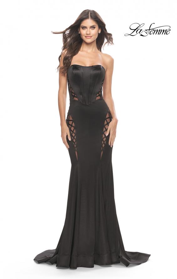 Picture of: Liquid Jersey Gown with Mesh Strappy Side Panels in Black, Style: 31601, Detail Picture 1