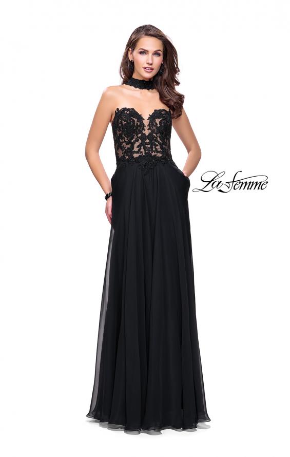 Picture of: Long Strapless Prom Dress with Pockets and Choker in Black, Style: 25450, Detail Picture 2