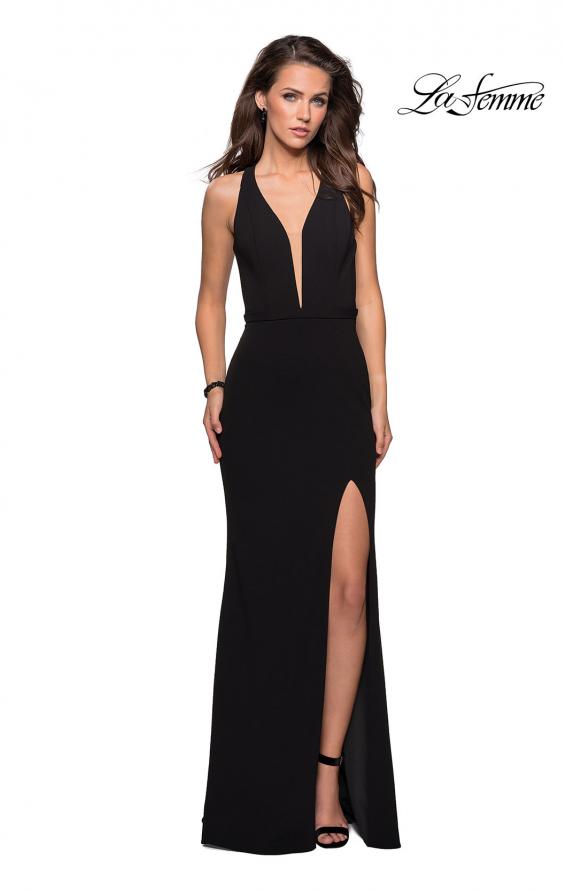 Picture of: Plunging Neckline Gown with Intricate Cut Out Back in Black, Style: 26997, Detail Picture 2