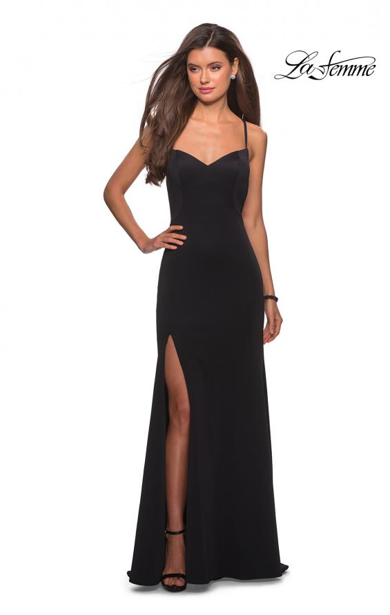 Picture of: Floor Length Jersey Dress with Soft V Neckline in Black, Style: 27657, Detail Picture 2