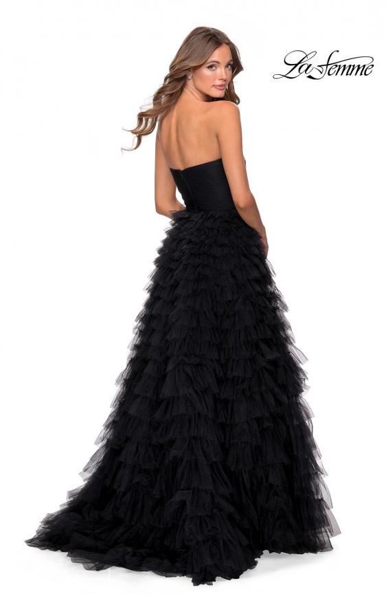 Picture of: Cascading Tulle Strapless Gown with Ruching in Black, Style: 28345, Detail Picture 2