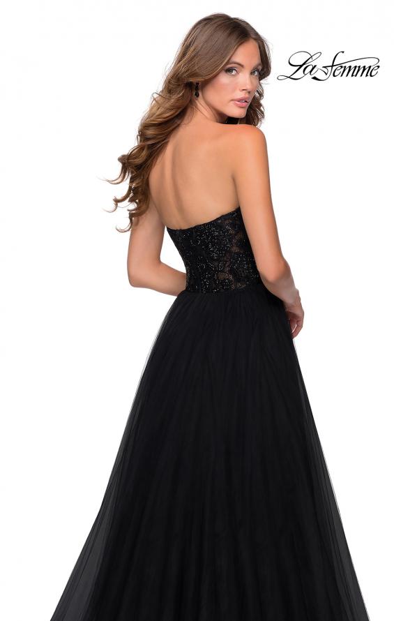 Picture of: Strapless Tulle Dress with Lace Rhinestone Bodice in Black, Style: 28487, Detail Picture 2