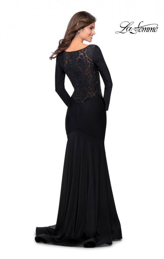 Picture of: Black Long Sleeve Gown with Plunging Neckline in Black, Style: 28906, Detail Picture 2